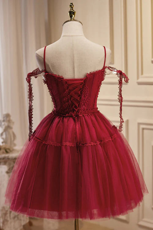 A Line V Neck Tulle Homecoming Dress