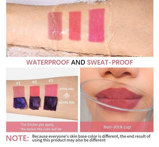Silver Tube Peel Off Tattoo Lipgloss Waterproof Liquid Matte Lip Tint RosePink Tear-off Lip Stain Non Stick Cup Quick Dry Makeup