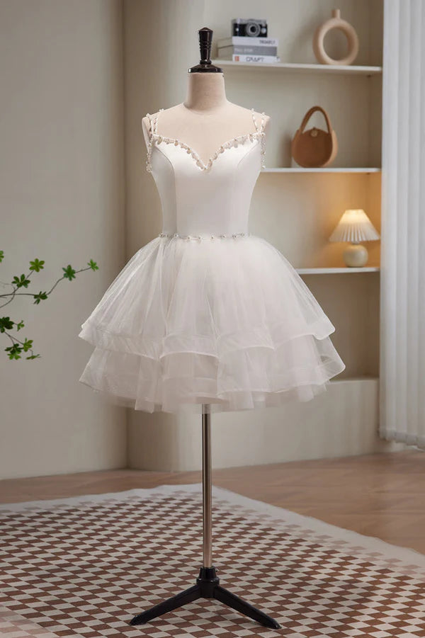 A-line Spaghetti Tulle Short Homecoming Dresses