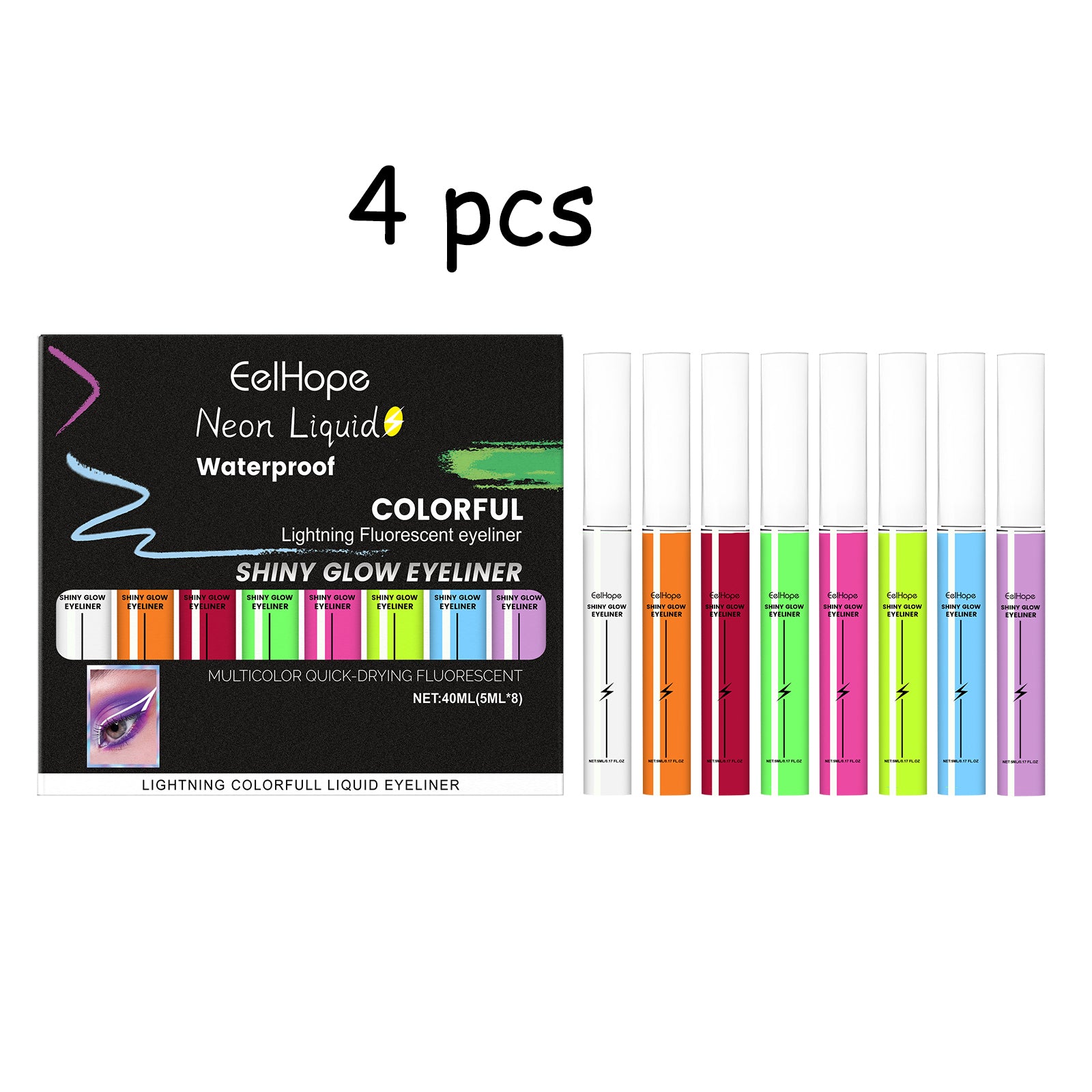 Multi Color Neon Eyeliner Liquid Set Lasting Eye Makeup Prevent Fading Waterproof Sweatproof Shiny Glow Eyeliner
