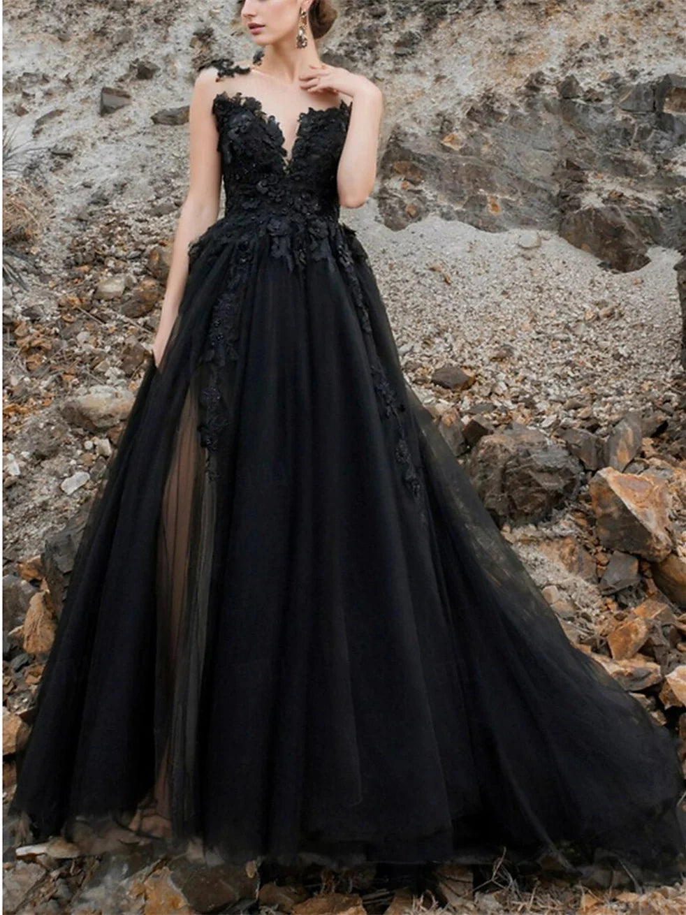 A-Line V-Neck Court Train Wedding Dress