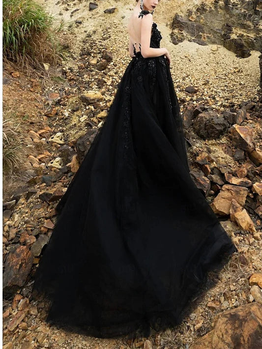 A-Line V-Neck Court Train Wedding Dress