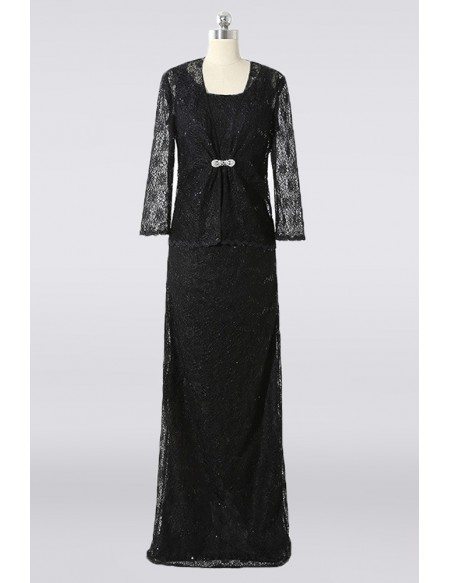 Modest Long Black Lace Mother Of The Bride Dress With Jacket Custom Color Sizes