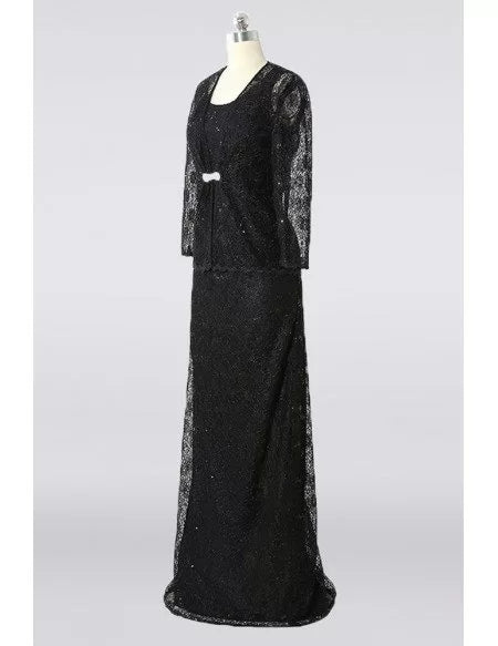 Modest Long Black Lace Mother Of The Bride Dress With Jacket Custom Color Sizes