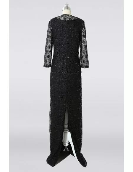 Modest Long Black Lace Mother Of The Bride Dress With Jacket Custom Color Sizes