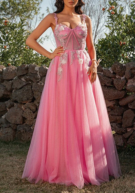 Spaghetti Straps Tulle Applique Prom Dresses Modest Long Evening Gowns For Formal Women Gown