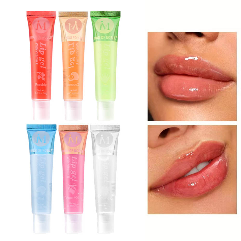 6/12Pcs Fruity Watery Glossy Lip Gloss Set VE    Rosehip  Argan   Mint  Aloe   Coconut Flavor Clear Lip Oil Moisturizing Lip Plumpin