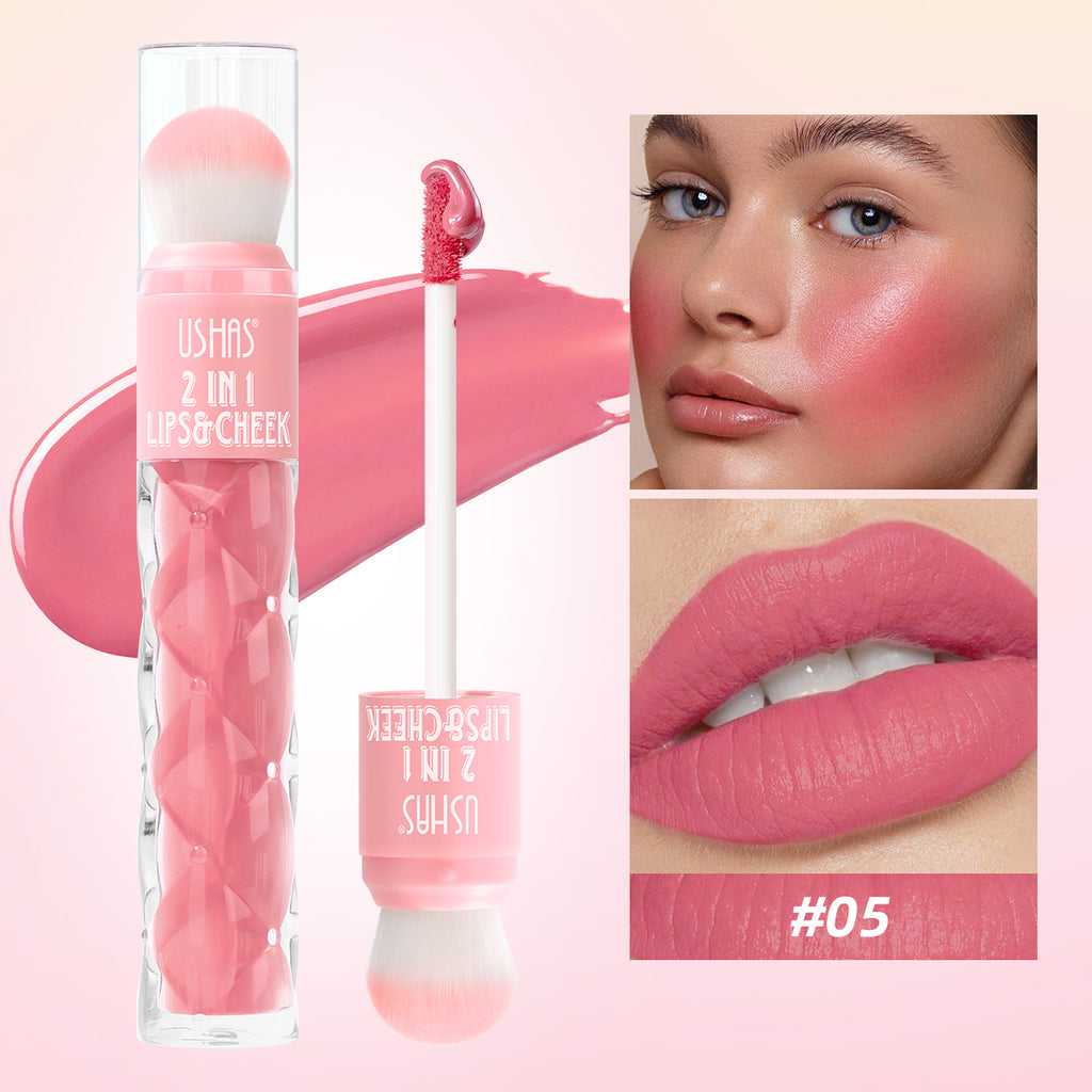 2 in 1 lip gloss + blush easy to apply long-lasting color long-lasting waterproof  natural matte  with sponge brush