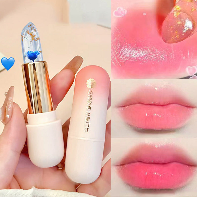 Blue Rose Petal Lip Balm Color-changing Jelly Lipstick Hydrating Non-Sticky Crystal Flower Lip Stain Makeup Skin Care