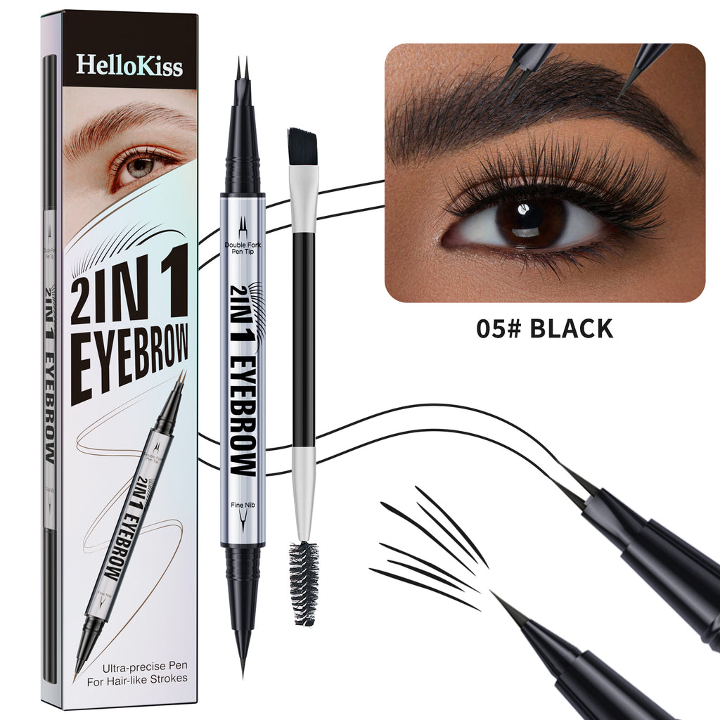 Two-pronged Eyebrow Pencil Waterproof Two-in-one Liquid Eyebrow Pencil Curved Eyebrow Pen With Fork And Precise Brush Tip Makeup
