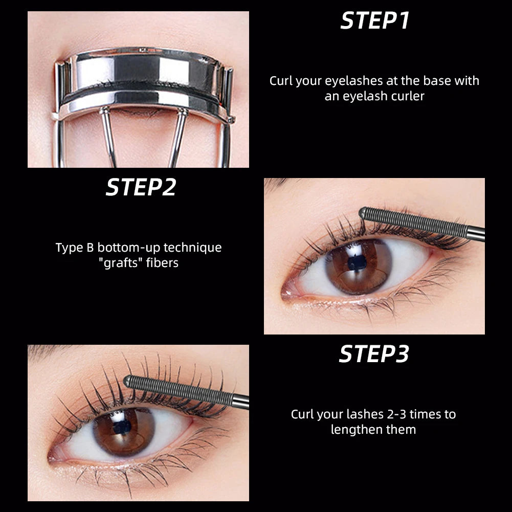 Eyelash Primer Mini Steel Tube Mascara Natural Black 3D Silk Fiber Eyelash Primer Non Smudging Long-lasting Eyelash Long-lasting