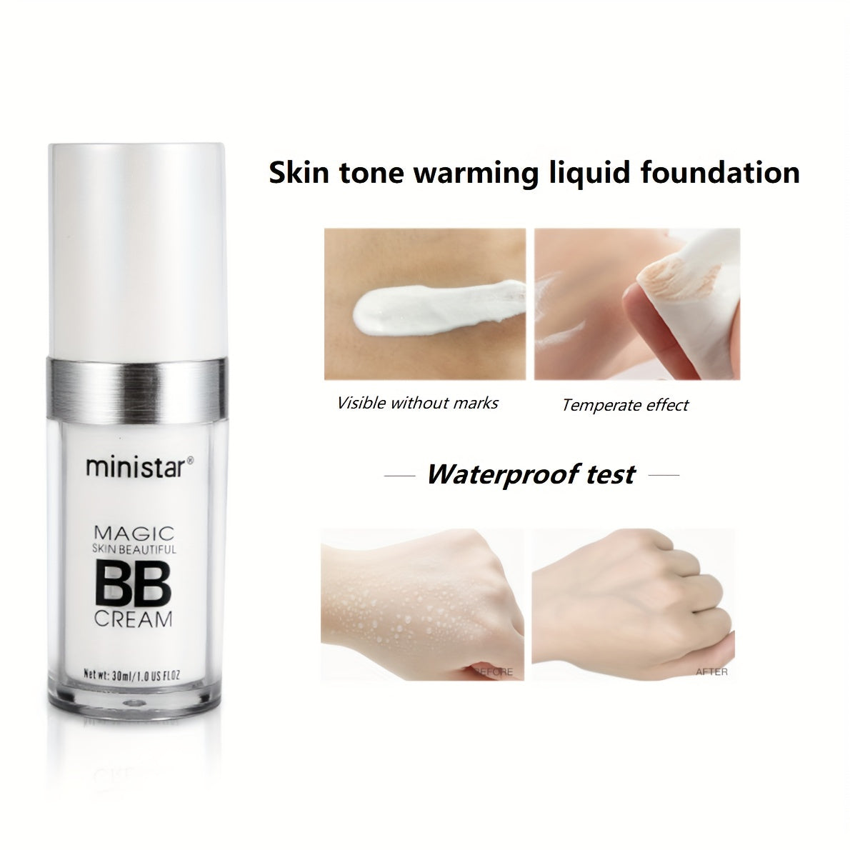 Colour Changing Liquid Foundation Hides Wrinkles&Lines,BB Cream Makeup Base Concealer Cover Moisturizing Fluid for all Skin Tone