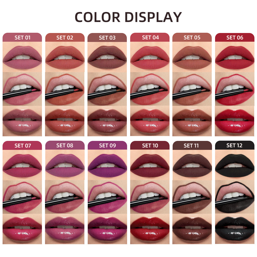 3pcs Matte Liquid Lipstick+Lip Liner Set Lip Glaze Makeup Nude Black Red Velvet Lip Gloss Long Lasting Cosmetics Kits