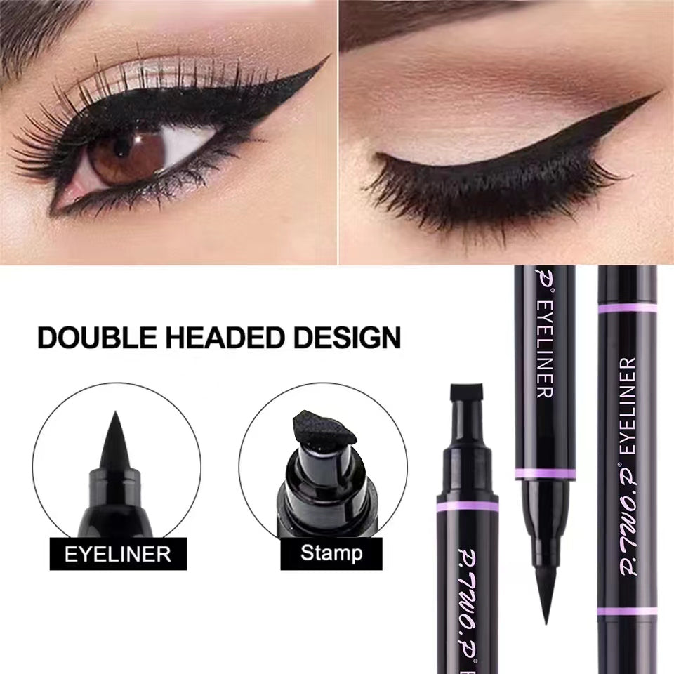 2 Pcs/Box Black Eyeliner Liquid Pencil Cat Eye Wings Eyeliner Stamp Waterproof Quick Drying Long Lasting for Eye Makeups