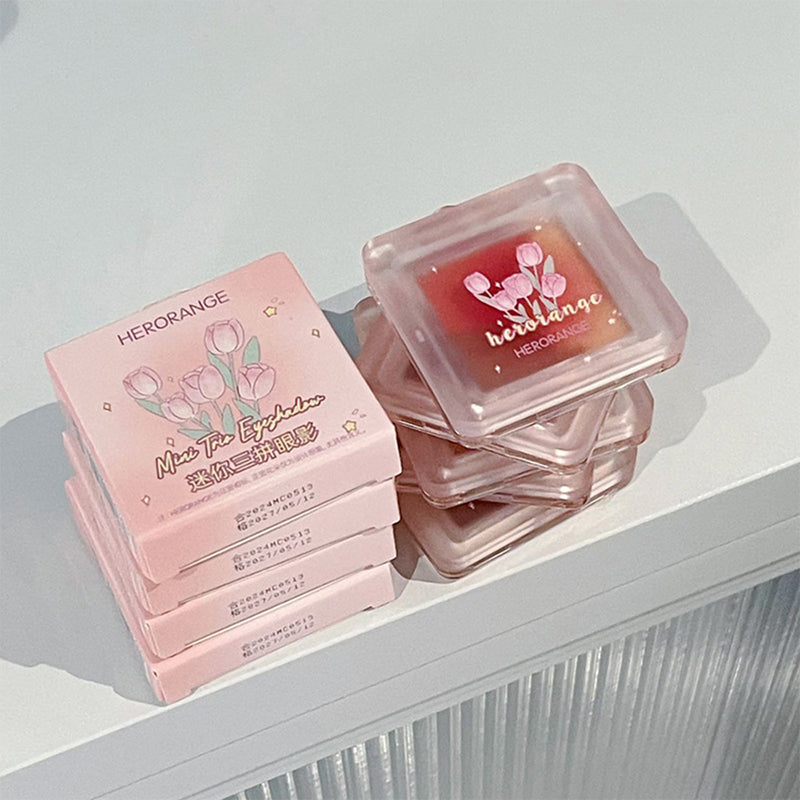 Mini three pieces of eye shadow matte Pearlescent flash to tender makeup not easy to fly powder white eyeshadow tray