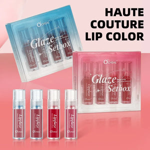 4 PCS 4 Color Lip Glaze Sets Durable Moisturizing Light Breathable Glossy Non-Sticky Lip Gloss for Full-Look Lips Long-Lasting