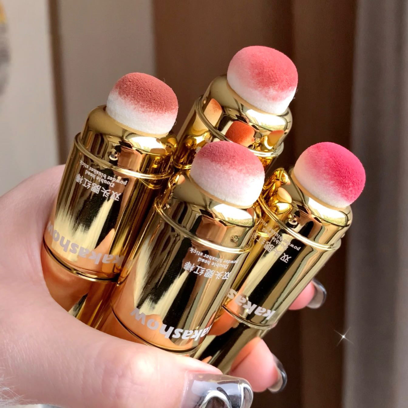 Double-ended Blush Stick Sponge Soft Face Brightening Low Saturated Blusher Cream Peach Pink Cheek Tint Korean Makeup Cosmetics