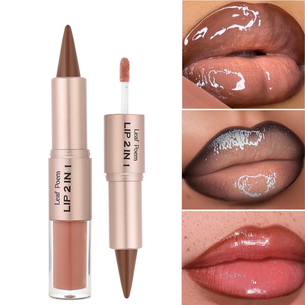 2-in-1 Double Head Lipstick Milk Tea Bean Paste Single Head Mirror Lip Gloss Oil Sexy Lip Makeup Cosmetics 3.5G+2.5G