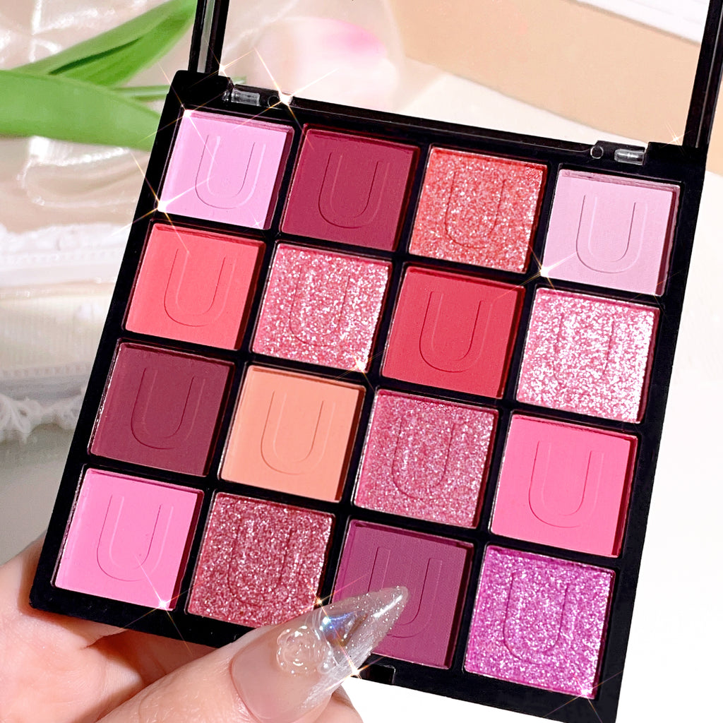 16 grid red eyeshadow tray Purple  glitter pearl matte eyeshadow Shimmer makeup lasting women  Korean eye cosmetics
