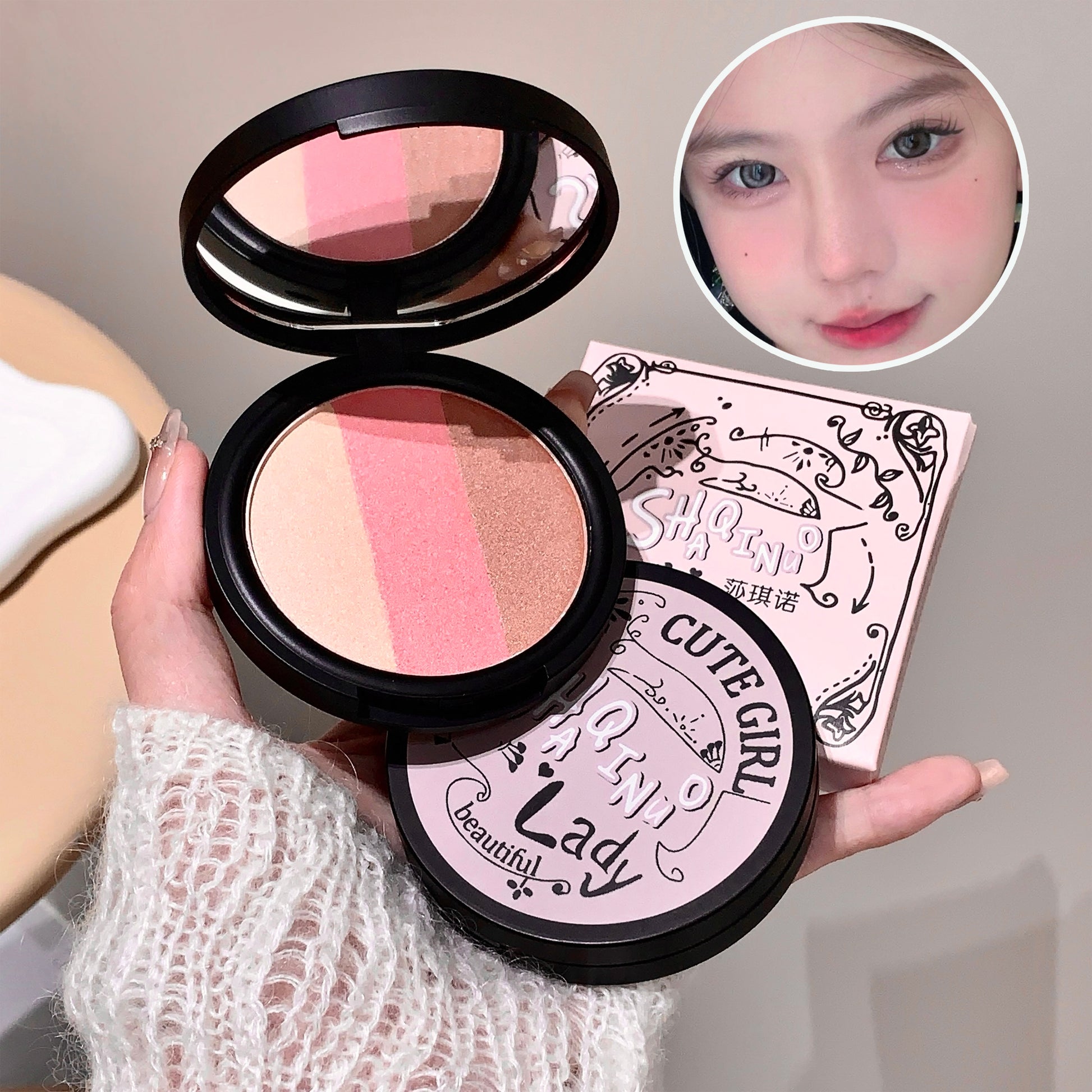 Three-color Blush Matte Pearlescent Contouring and Long-lasting Powder Delicate Three-Color Rouge
