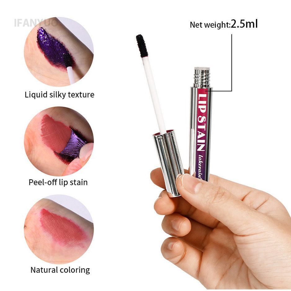 Silver Tube Peel Off Tattoo Lipgloss Waterproof Liquid Matte Lip Tint RosePink Tear-off Lip Stain Non Stick Cup Quick Dry Makeup