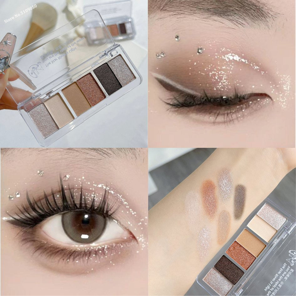 6Color Glitter Eyeshadow Strip Palette Brightening Waterproof Matte Gradient Blue-green Summer Lying Silkworm Eye Pigment Makeup