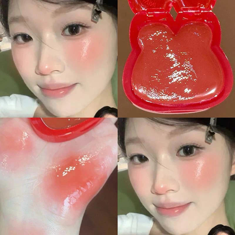 Cute Rabbit Water Gloss Cheek Cream Monochrome Blush Paste Mud Pink Tint Brighten Cheek Contour Rouge Waterproof Makeup Blusher
