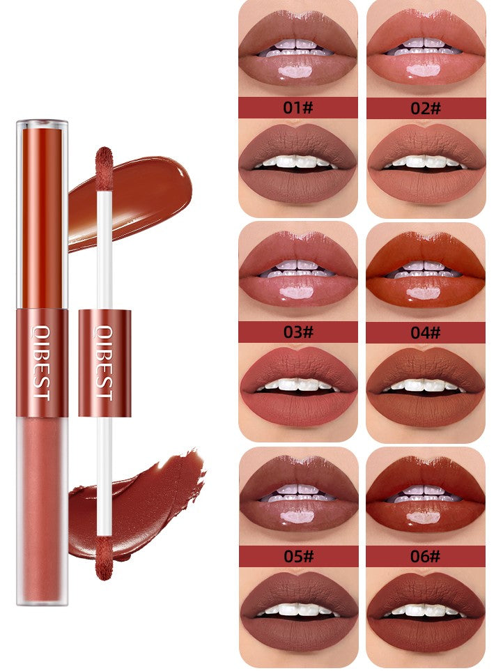 2 In 1 Matte Liquid Lipstick And Mirror Lipgloss Cosmetic Waterproof Lip Glaze Double Head Long-lasting Lip Tint Makeup
