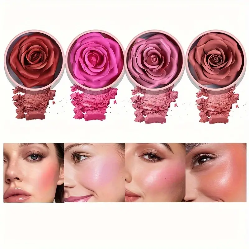 4-Shade Rose Petal Blush 3D petal rose Makeup Blush gift highlighter Blusher Makeup Products real Rose Flower Blush Cosmetics