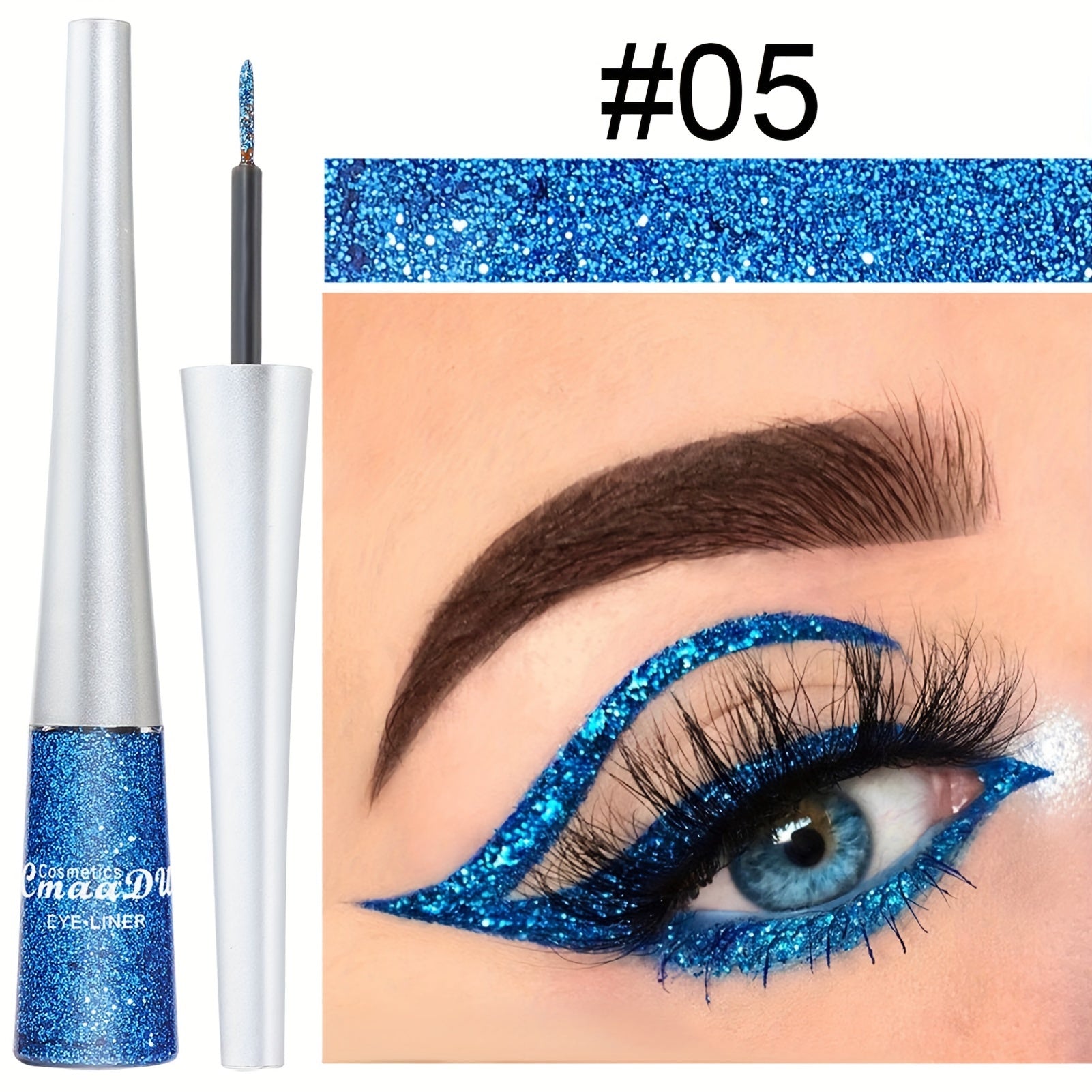Long-Lasting Liquid Eyeliner Pen - Shimmer in Silvery Green & Blue | Waterproof Smudge-Proof Makeup