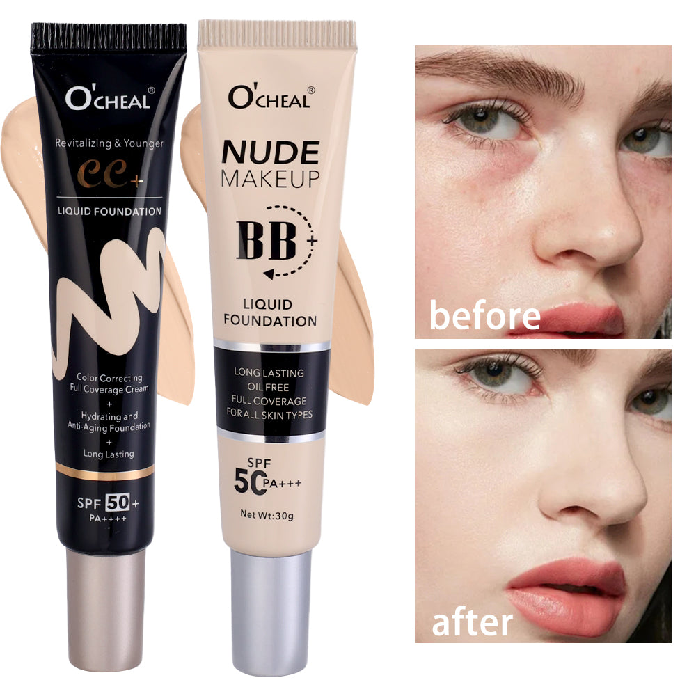 BB Cream Face Full Concealer Brighten Makeup Base CC Cream Longlasting Liquid Foundation Cream for Waterproof Face High Coverage