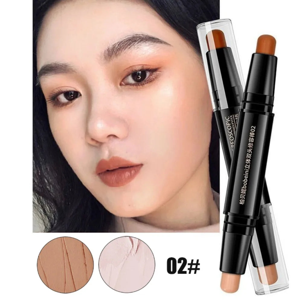 Double-Head Highlighter Concealer Trimming Stick Nose Shadow Cream Pen Brighten Full Coverage Concealer Face Bronzer Cosmetics