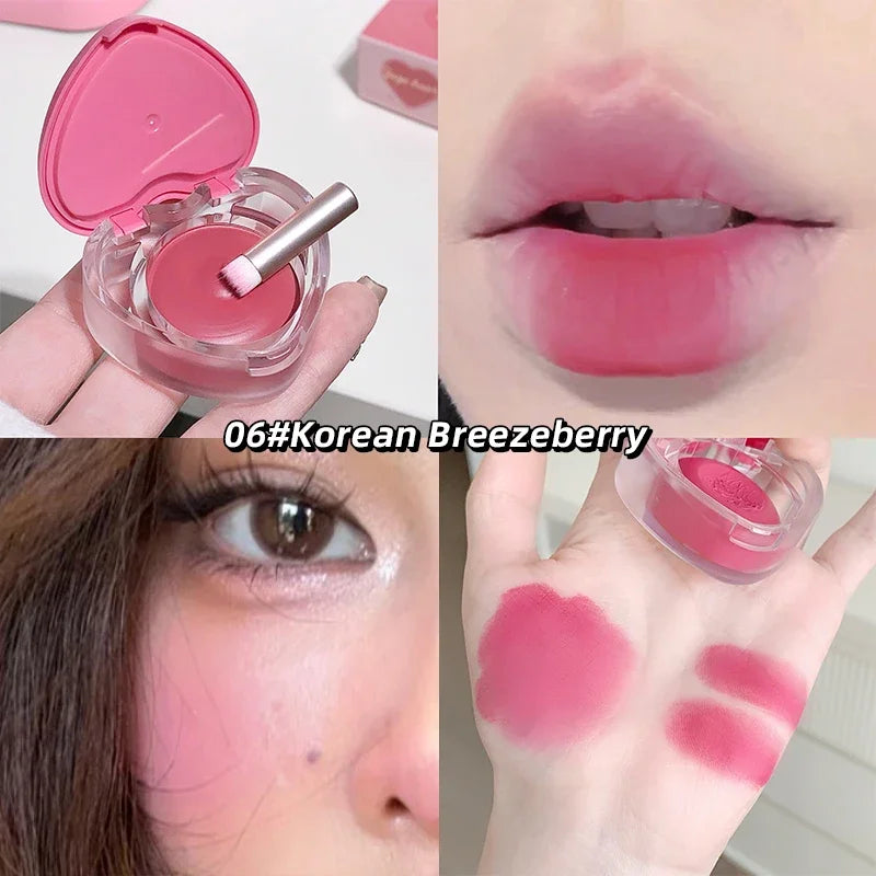 Heart-shaped Blush Cream Lip Cheek Dual-purpose Lip Mud Long-Lasting Tender Look Uplifting Color Matte Monochrome Blusher Cream
