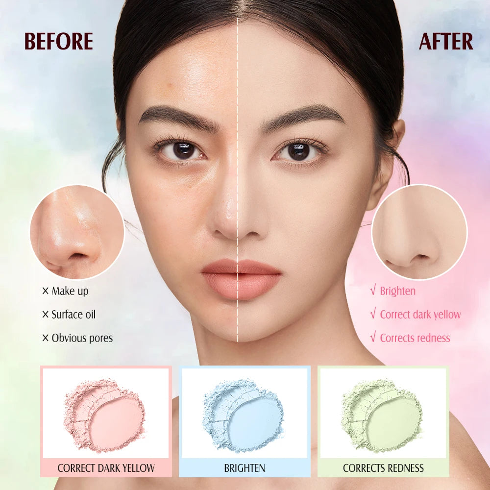 3 Color Loose Powder Hides Oil Pores Face Powder Blend Naturally Setting Powder Fix Lock Makeup Matte Finishing Powder