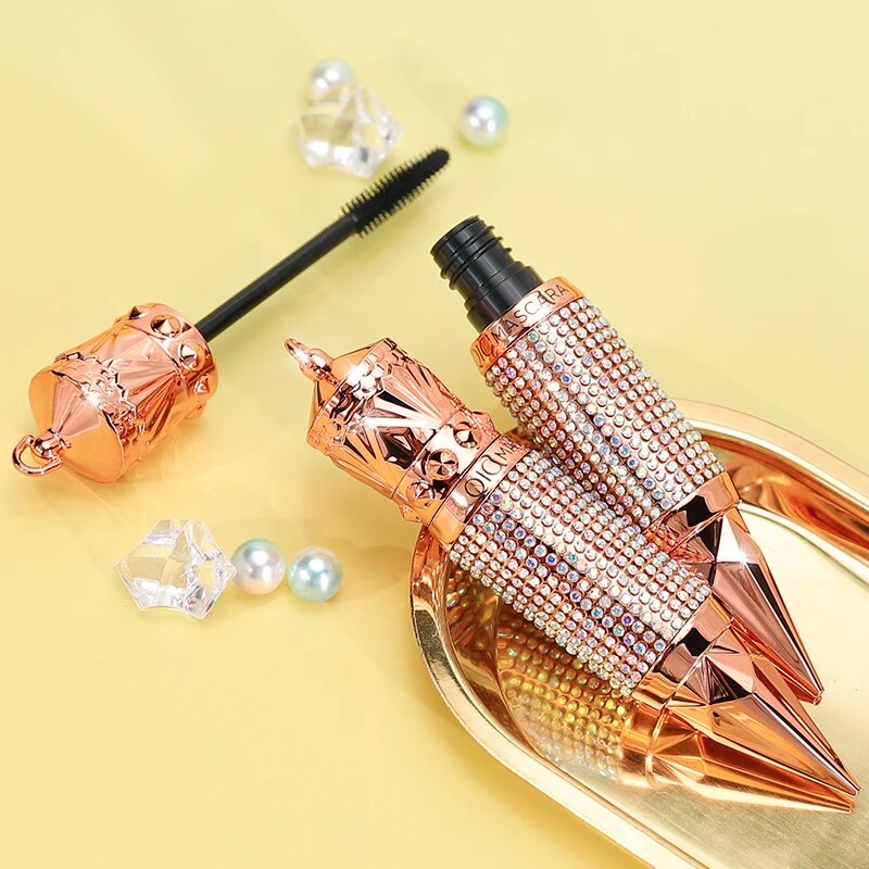 Mascara Waterproof Smudge Proof Elongate Eyelashes Makeup Tool  Natural Thick Curling  Rhinestone Decorative Shell