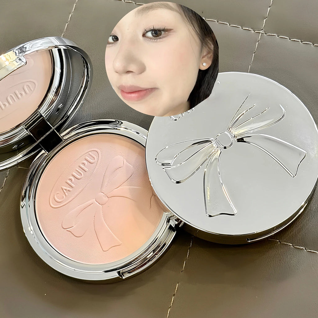 Bowknot Pressed Powder Transparent White Matte Brighten Concealer Long-lasting Oil Control Face Makeup Smooth Setting Powder