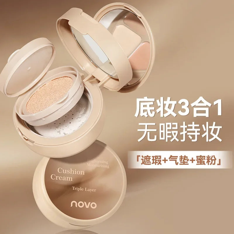 Three-layer Cushion Cream Concealer Loose Powder Three-in-one Oil Control Concealer Setting Makeup Long-lasting