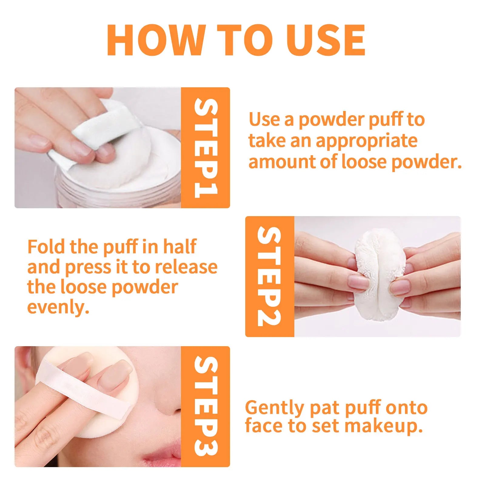 3pcs Face Loose Powder Makeup Waterproof Oil Control Natural Translucent Powder Finish Full Coverage Concealer Foundation Base