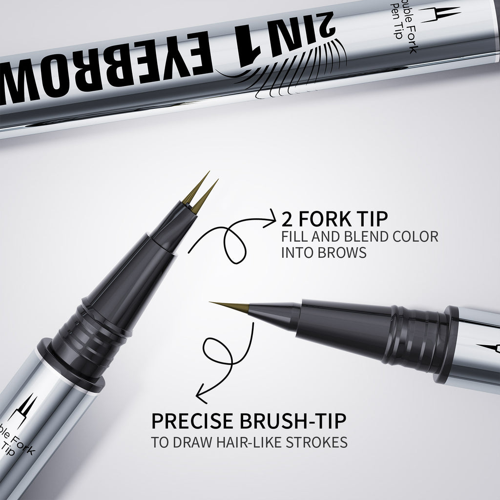 Two-pronged Eyebrow Pencil Waterproof Two-in-one Liquid Eyebrow Pencil Curved Eyebrow Pen With Fork And Precise Brush Tip Makeup