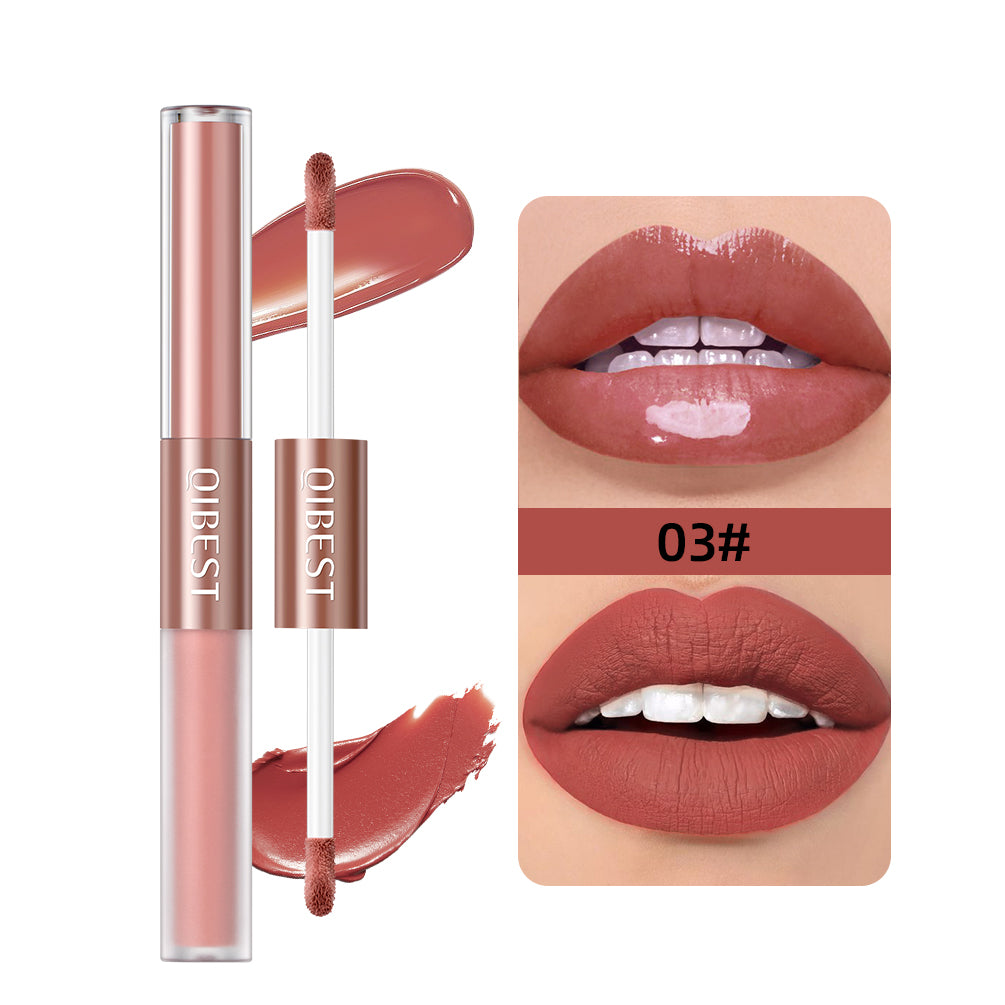 2 In 1 Matte Liquid Lipstick And Mirror Lipgloss Cosmetic Waterproof Lip Glaze Double Head Long-lasting Lip Tint Makeup
