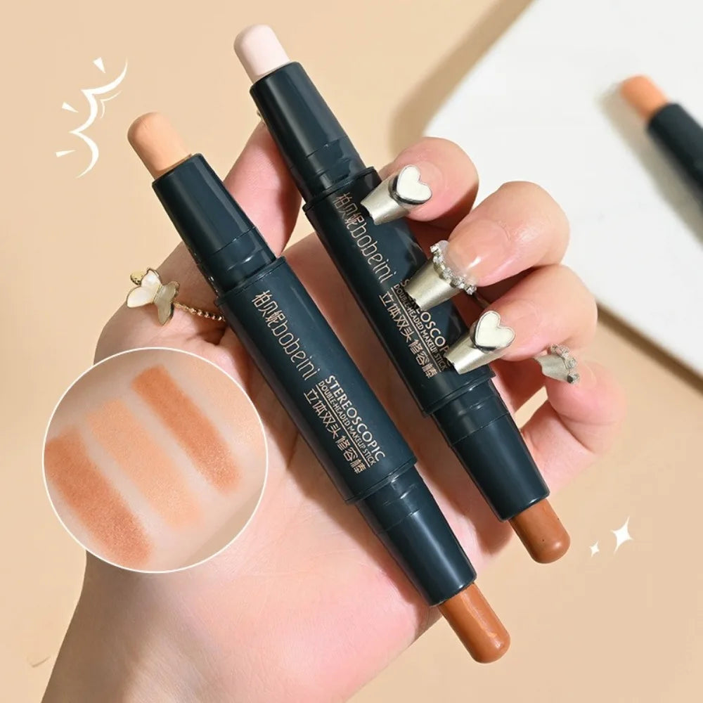 Double-Head Highlighter Concealer Trimming Stick Nose Shadow Cream Pen Brighten Full Coverage Concealer Face Bronzer Cosmetics