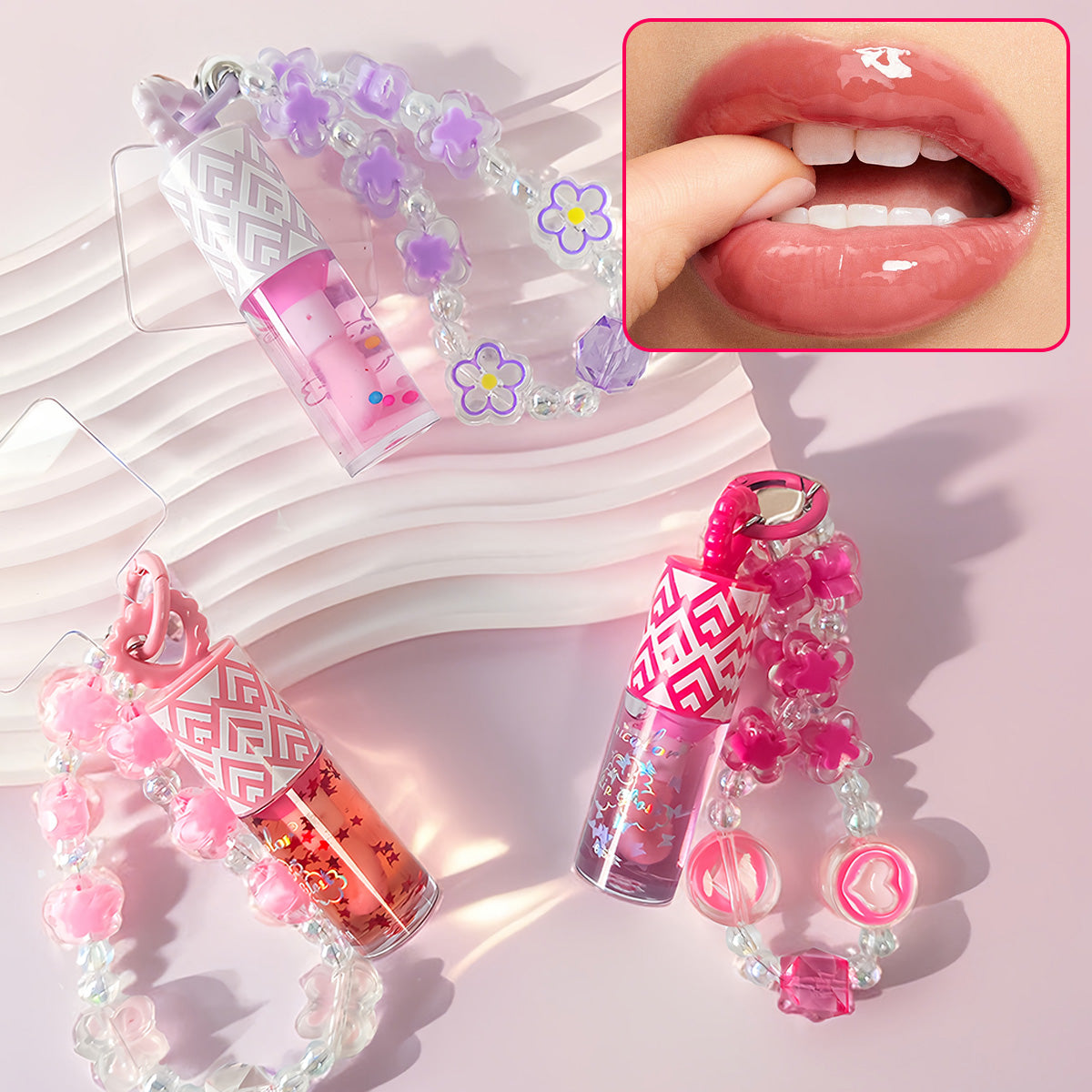 3 colors randomly sent mobile phone pendant portable lip gloss natural nude color cute and moisturizing