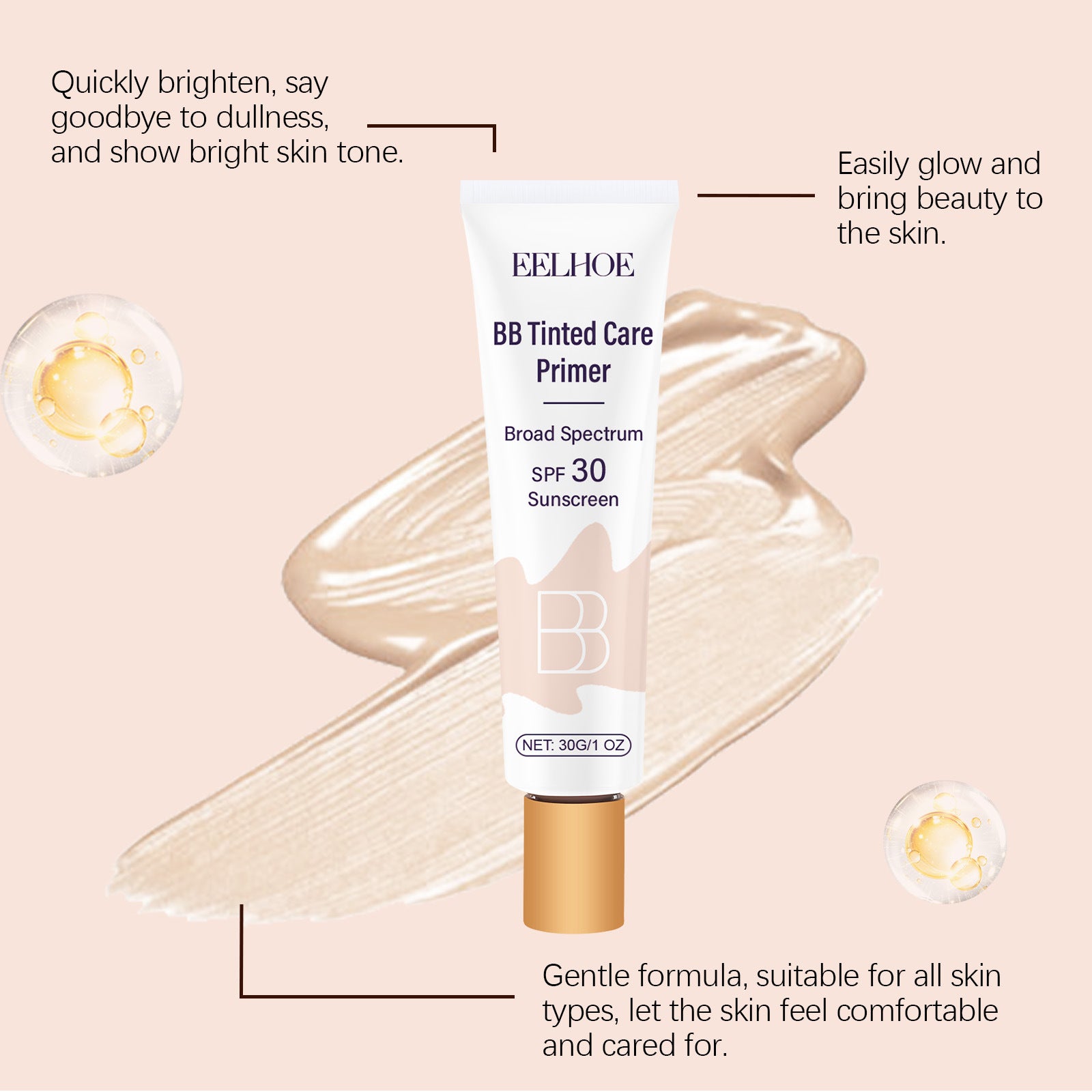 Tinted BB Cream with SPF 30 Full Coverage Nude Makeup Facial Foundation Waterproof