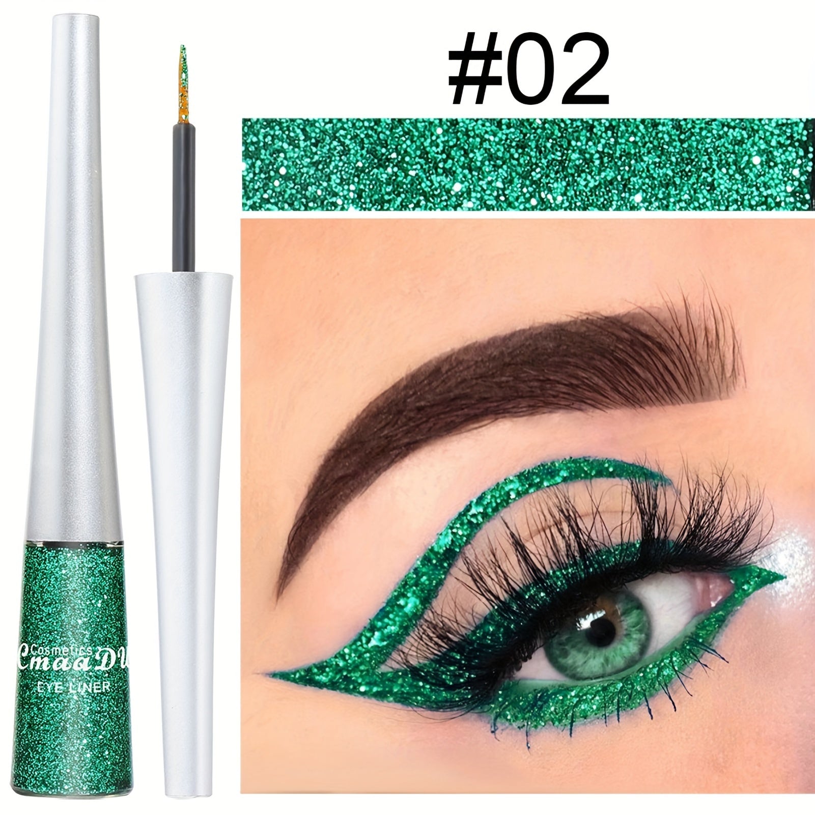 Long-Lasting Liquid Eyeliner Pen - Shimmer in Silvery Green & Blue | Waterproof Smudge-Proof Makeup