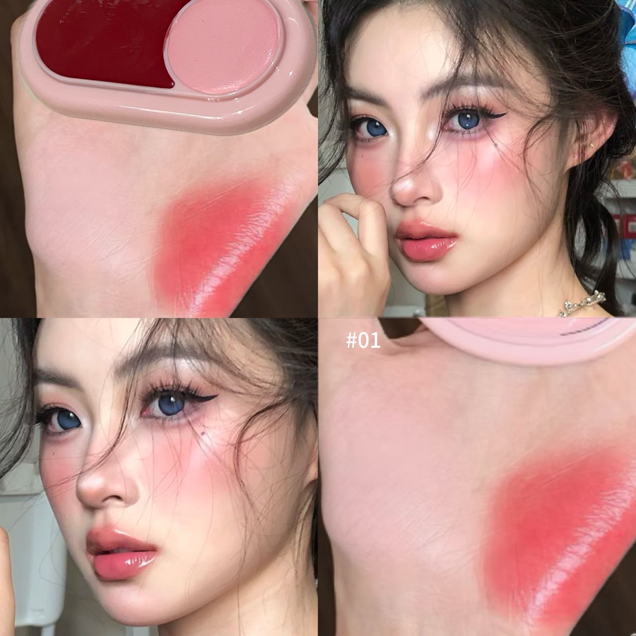 Two Color Powder Blusher Cream Matte Brighten Water Light Peach Cream Blush Natural Cheek Tint Waterproof Face Contouring Makeup