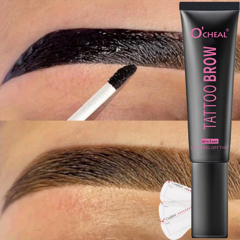 Waterproof Tattoo Brow Peel Off Tint with Stencils - Semi-Permanent Eyebrow Tint Lasts Up to 3 Days Easy to Apply Brow Makeup