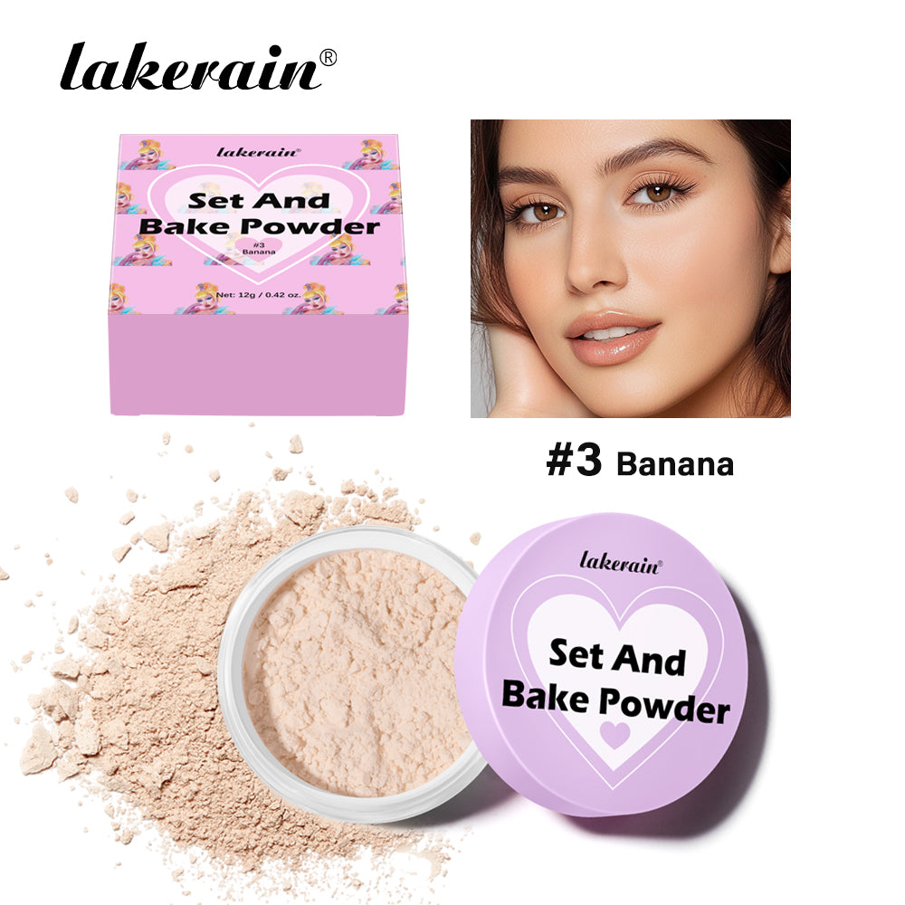 Long Lasting Bake Setting Powder and Puff Puff Pass Set 5 Colors Oil-Absorbing Matte Finish Locks Setting Face Cosmetics kimchi