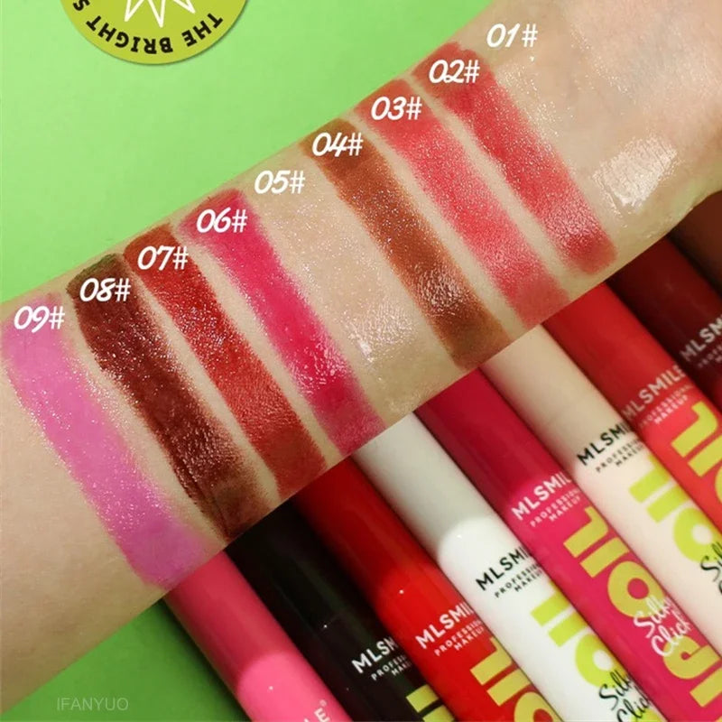 9 Colors Waterproof Long Lasting Press Lipstick Easy To Color Moisturizing Pearl Mirror Solid Lip Gloss Lip Cosmetics