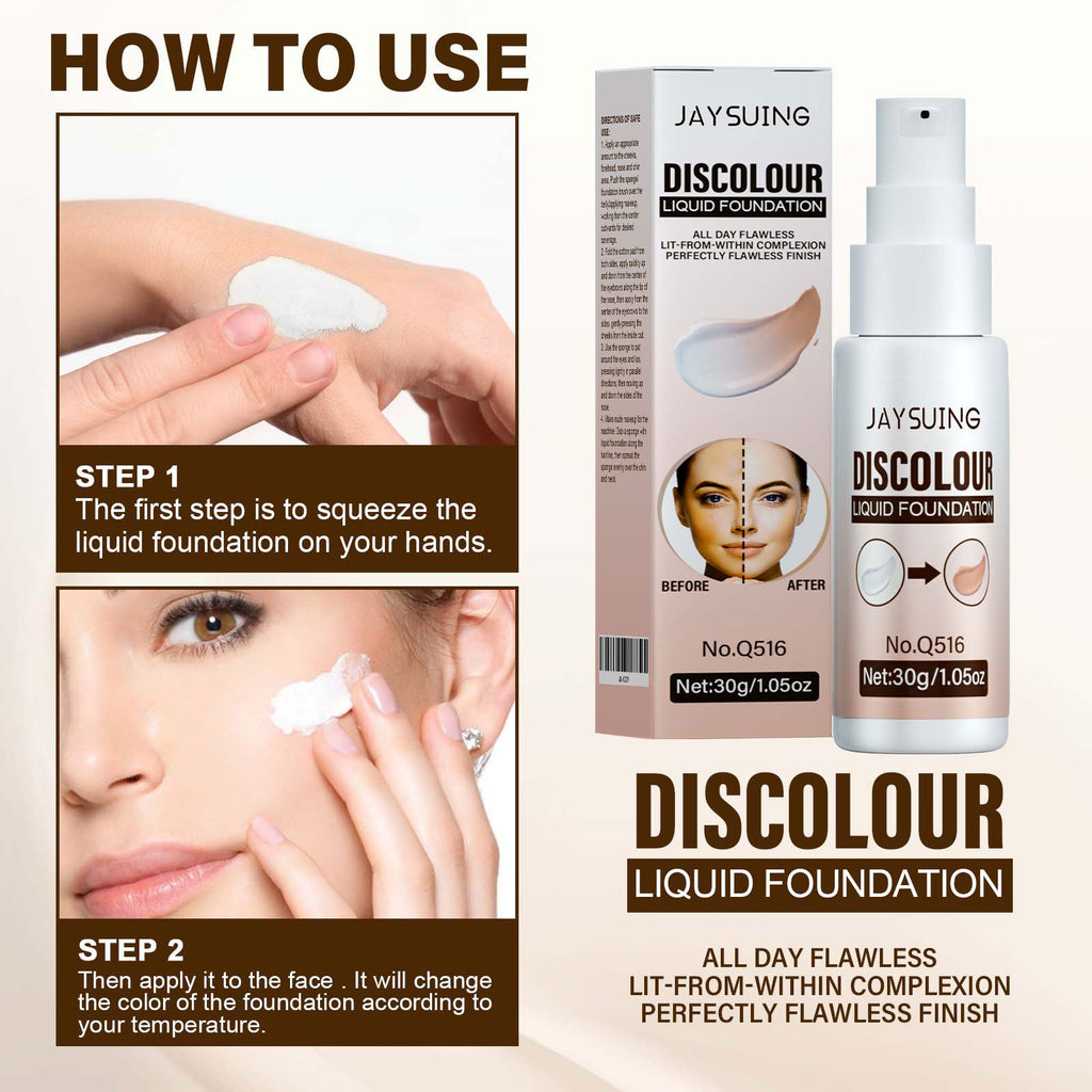 Jaysuing Liquid Foundation Temperature Color Changing Waterproof No Creasing Long-lasting Moisturizing No Separation Makeup