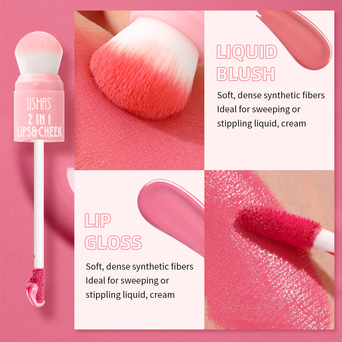2 in 1 lip gloss + blush easy to apply long-lasting color long-lasting waterproof  natural matte  with sponge brush